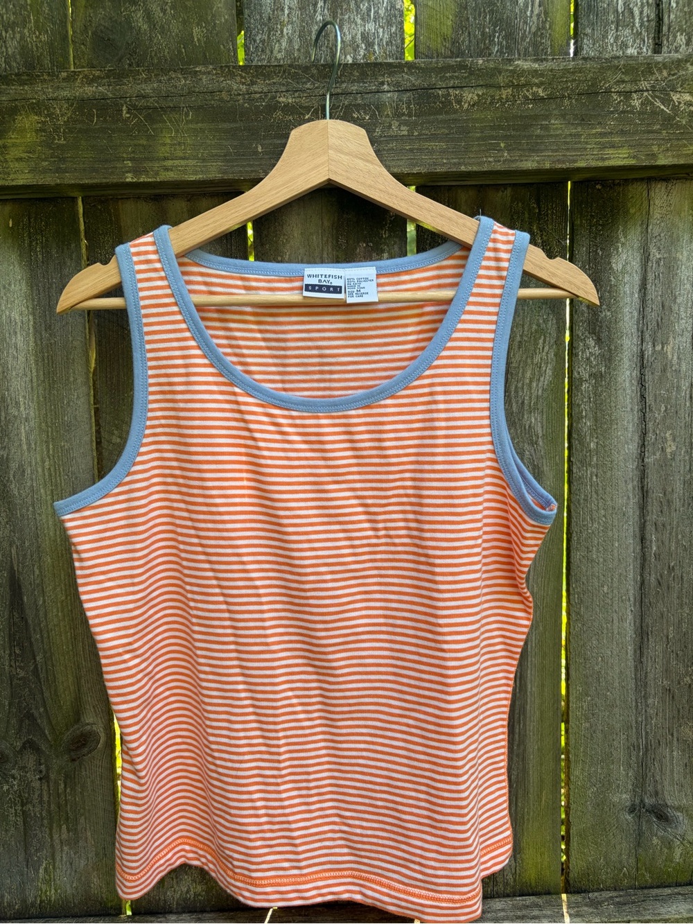Orange Stripe Tank Top with Blue Trim